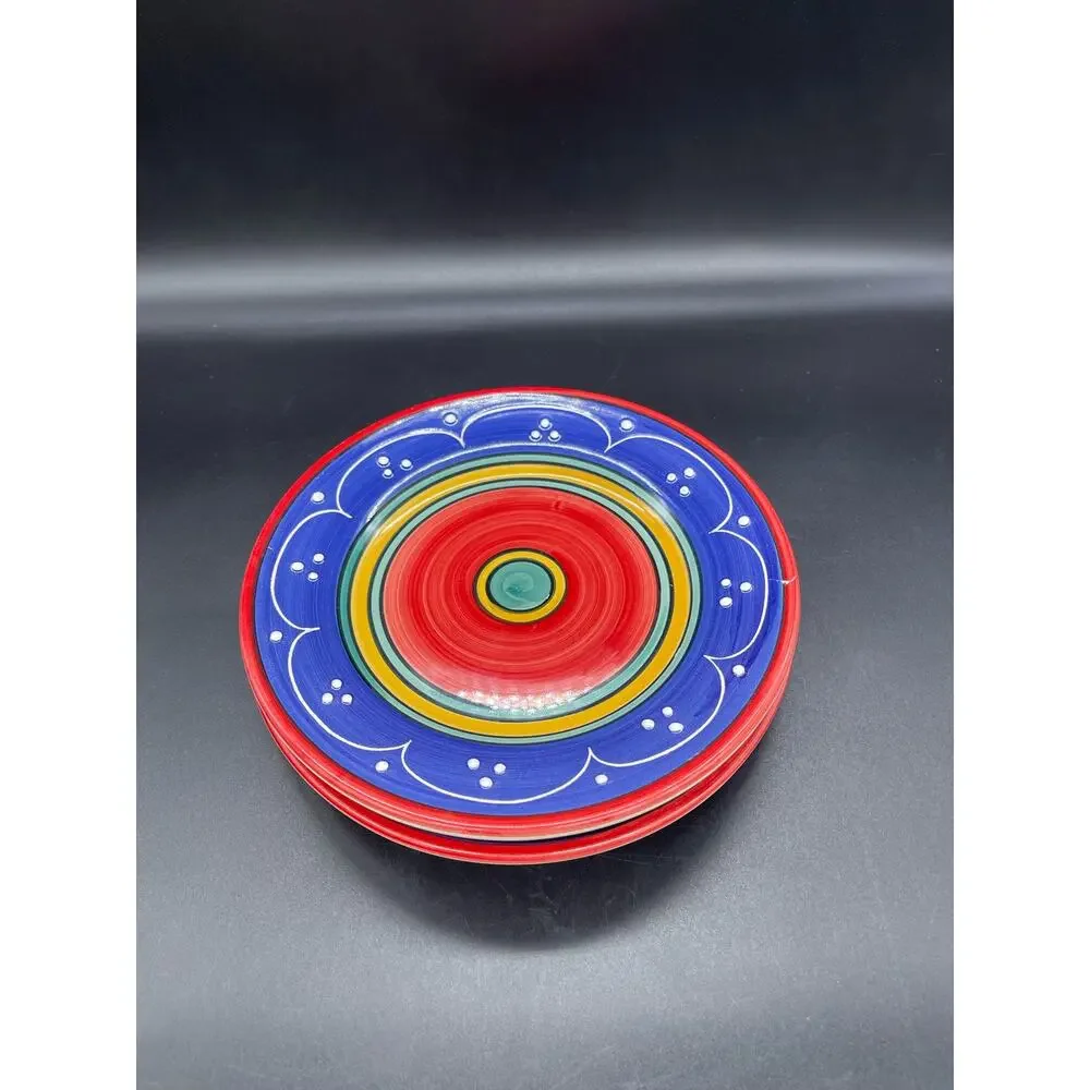 Pier 1 Earthenware San Marco Set of 2 Salad Plates 8” Italy *Small Paint Chip